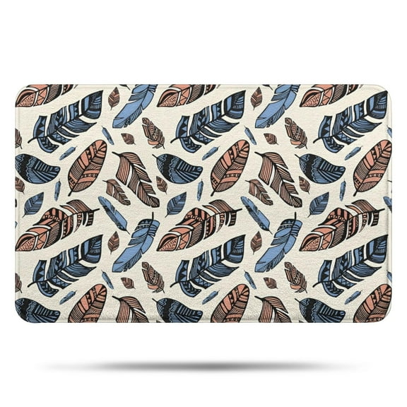 Blue and Brown Feather Pattern Bathroom Rugs Mat,Non Slip Microfiber Bathroom Rug,Rubber Backing,Soft Bathroom Mats for Bathroom Floor,Tub and Shower,17x27in(43x68cm)