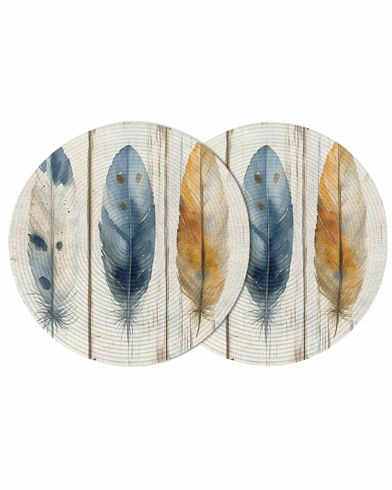 Blue Brown Feathers Round Placemats Set of 2 for Dinning Tables,Heat ...