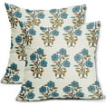 thumbnail image 1 of Blue Brown Floral Throw Pillow Covers 18x18 Blue Chinoiserie Flowers Leaves Birds Monsoon Decorative Pillows Outdoor Linen Farmhouse Cushion Case Pillowcase for Sofa Bed Room Decor Set of 2, 1 of 6