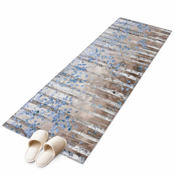 Blue Brown Forest Runner Rug 2x6 FT, Non Slip Hallway Carpet, Modern Oil Painting Art Washable Soft Floor Carpet Non-Shedding Throw Runner Carpet Long Rug for Entryway Kitchen Bedside Sliding Door