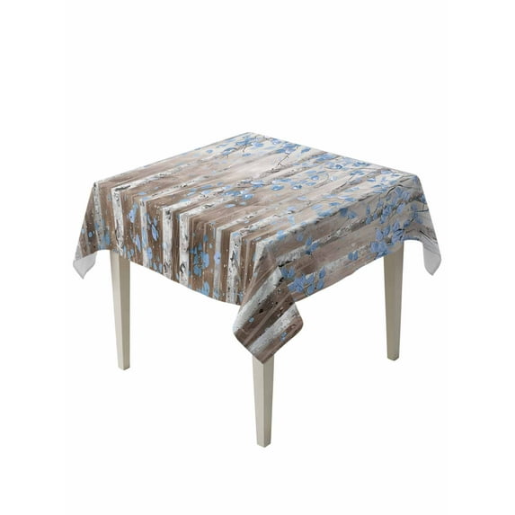 Blue Brown Forest Table Cloth, Modern Oil Painting Art Waterproof Tablecloth for Square Tables, Reusable Washable Fabric Table Cover for Restaurant Kitchen Dining Tables 60"x60"