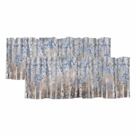Blue Brown Forest Valances for Windows, Modern Oil Painting Art Light Filtering Kitchen Curtains, Rod Pocket Window Valance Curtains for Living Room Bedroom, 42" W x 18" L, 2 Panels