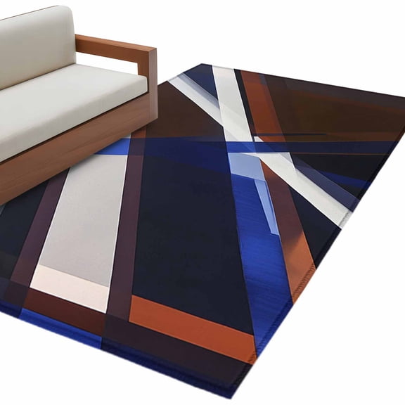 Blue Brown Geometric Area Rug 4x6 Washable Rug Non Slip Modern Abstract Art Lines Large Area Rug Indoor Floor Carpet for Entryway Bedroom Kitchen Living Room Home Office Dining Room Nursery