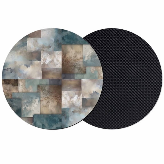 Blue Brown Geometric Coasters Set of 2, Soft Absorbent Coasters for Drinks, Modern Ombre Abstract Art Non-Slip Cup Coaster Mat with Rubber Bottom for Home Kitchen Desk Coffee Bar Table Decor 4"