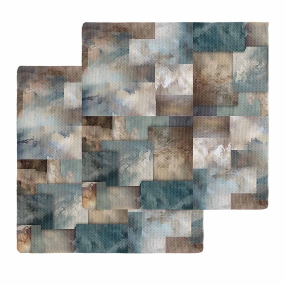 Blue Brown Geometric Dish Towels Set, Waffle Weave Kitchen Towels 2 Pieces, Modern Ombre Abstract Art Microfiber Hair Face Bath Tea Towel Absorbent Quick Drying Cleaning Dish Cloths 12"x12"
