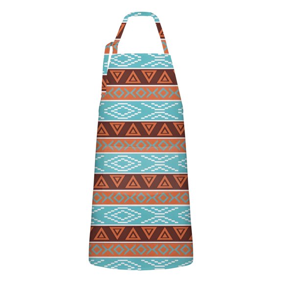 Blue and Brown Geometric Pattern Apron-Garden Aprons for Women with Pockets-Cotton Linen Waterproof Kitchen Cooking Gardening Aprons Adjustable for Kitchen,Cooking,BBQ and Salon 33x27 Inch