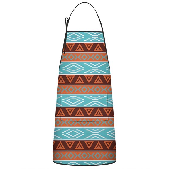 Blue and Brown Geometric Pattern Apron-Garden Aprons for Women with Pockets-Cotton Linen Waterproof Kitchen Cooking Gardening Aprons Adjustable for Kitchen,Cooking,BBQ and Salon 33x27 Inch