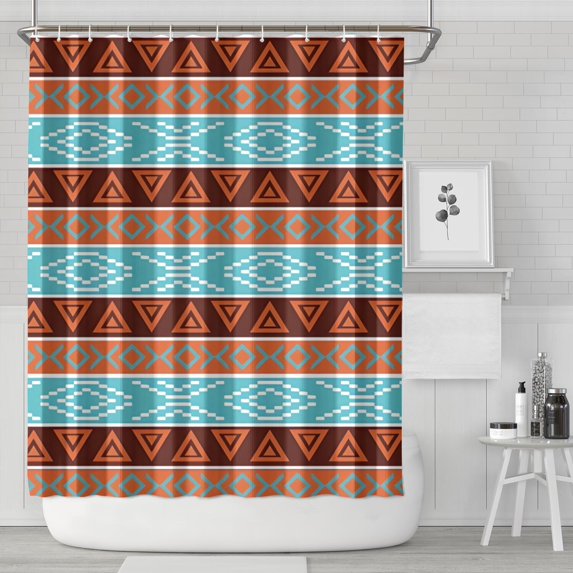 Blue and Brown Geometric Pattern Shower Curtain 84"x72" ,Bathroom Decorative Shower Curtains Set with 12 Hooks,Modern Waterproof Washable Shower Curtain