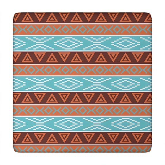 Blue and Brown Geometric Pattern Square Fitted Tablecloth with Elastic Edge,Square Table Cover,Washable Elastic Table Cover for Home Kitchen Party Decor 34"x34"