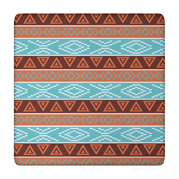 Blue and Brown Geometric Pattern Square Fitted Tablecloth with Elastic Edge,Square Table Cover,Washable Elastic Table Cover for Home Kitchen Party Decor 34"x34"