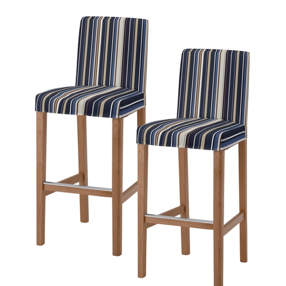 Blue and Brown Geometric Stripe Pattern Bar Stool Covers Set of 2, Stretch Washable Bar Chair Covers with Backs, Removable Pub Counter Height Chair Cover for Kitchen Dining Room Cafe