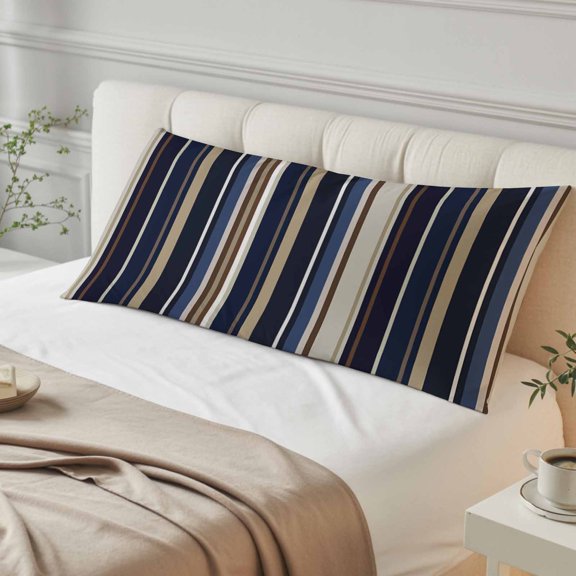 Blue and Brown Geometric Stripe Pattern Body Pillow Cover, Pillowcase Protectors with Zipper, Breathable Decorative Throw Pillow Case Cover, Pillow Shams for Couch Sofa 20x54Inch
