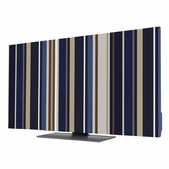 Blue and Brown Geometric Stripe Pattern TV Cover for 24 Inch Screen, Stretch Fabric Dustproof TV Display Protector, Elastic Slipcover Monitor Cover for Indoor Desktop Computer 20.9"x11.8"