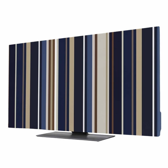 Blue and Brown Geometric Stripe Pattern TV Cover for 75 Inch Screen ...