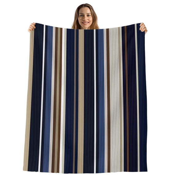 Blue and Brown Geometric Stripe Pattern Throw Blanket, Flannel Fleece Blanket with Striped Design for Couch, Soft Breathable All Season Plush Blankets for Sofa Office Chair 30"x40"