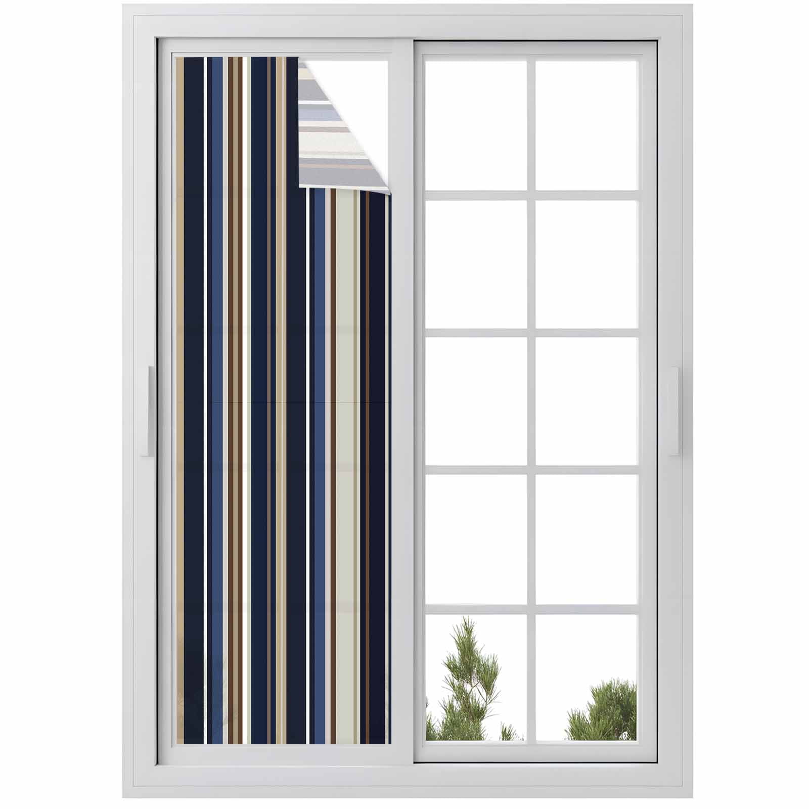 Blue and Brown Geometric Stripe Pattern Window Privacy Film, Static ...