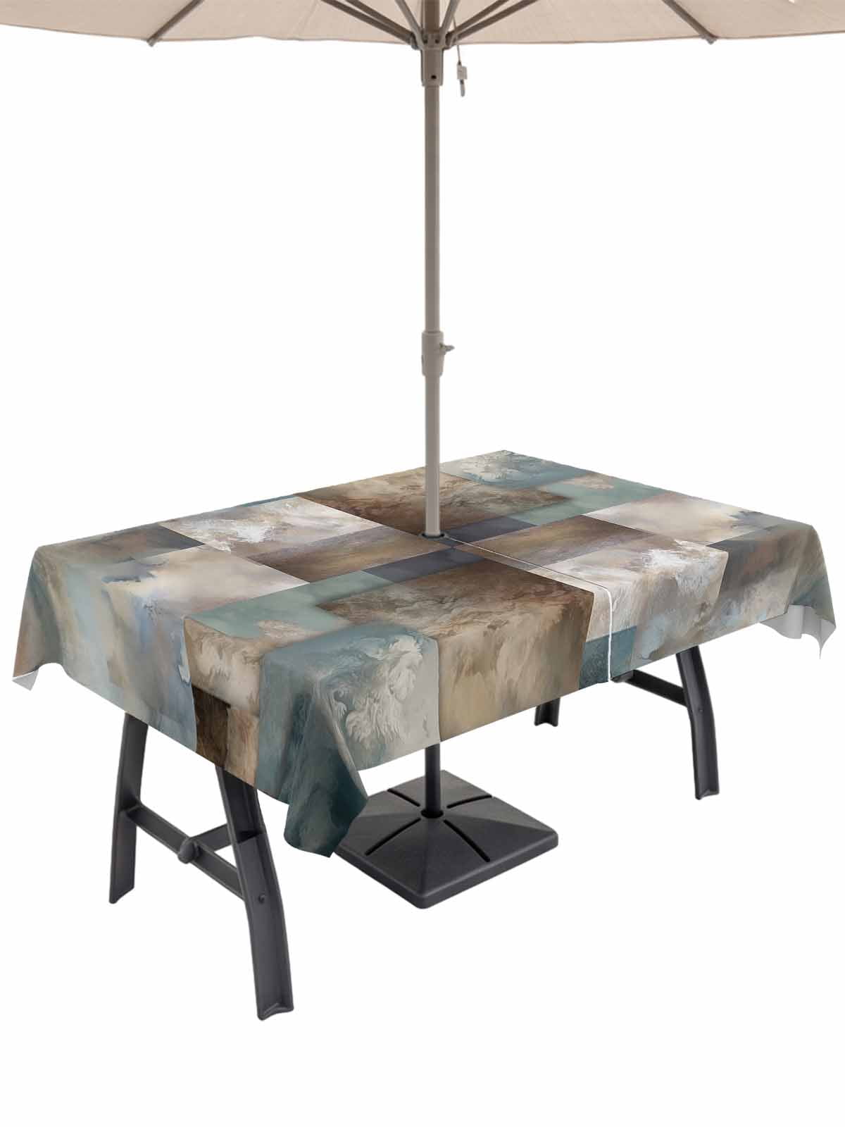 Blue Brown Geometric Table Cloth Rectangle Outdoor Tablecloth, Modern ...