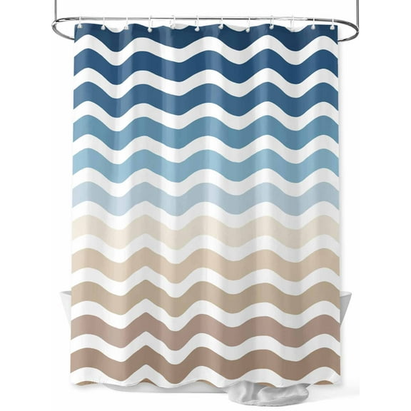 Blue Brown Gradient Shower Curtain, Water Ripple Striped Modern Waterproof Shower Curtain Set with 12 Hooks Lightweight Washable Fabric Shower Curtains for Bathroom 36x72 Inches