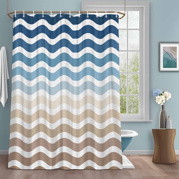 Blue Brown Gradient Shower Curtains for Bathroom, Water Ripple Washable Fabric Shower Curtain with Hooks Waterproof Bathroom Decor Sets, 72 x 72 Inches