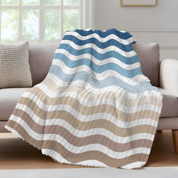 Blue Brown Gradient Throw Blanket for Couch Water Ripple Striped Modern ...
