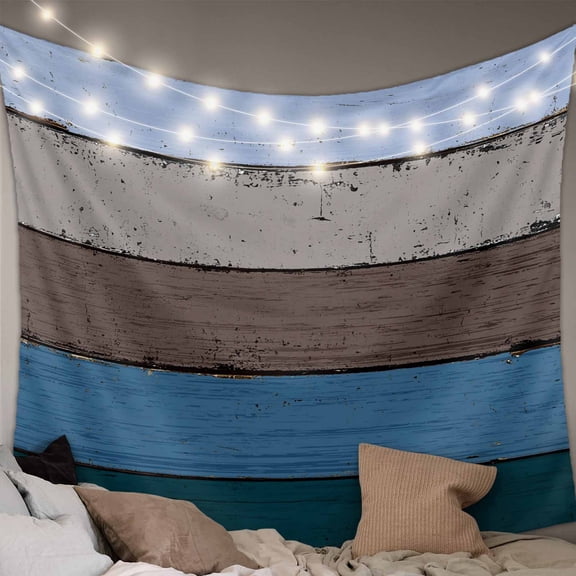 Blue Brown Grey Tapestry for Bedroom Wall Hanging Tapestry, Vintage Stripe Farmhouse Wood Grain Ceiling Backdrop Tapestries Poster Blanket Wall Decor for Teens Room Living Room Dorm 59" x 90"