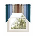 thumbnail image 1 of Blue Brown Kitchen Curtains Swag Valance for Windows/Bathroom/Cafe, Farmhouse Wood Grain Vintage Vertical Striped Rod Pocket Drape Panel Swag Curtains Valance for Bedroom/Living Room 56"x36", 1 of 6
