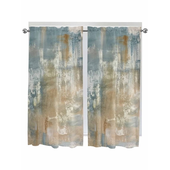 Blue Brown Living Room Curtains 2 Panel, Vintage Modern Oil Painting Art Abstract Cafe Window Treatment, Extra Long Farmhouse Bedroom Bathroom Kitchen Curtains Drapes 104"x72"