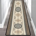 thumbnail image 1 of Blue Brown Medallion Greek Key Hallway Runner Rug, Traditional Oriental Long Floor Mat, Non-Slip Washable Vintage Ornate Rug for Entryway Kitchen, 1 of 9