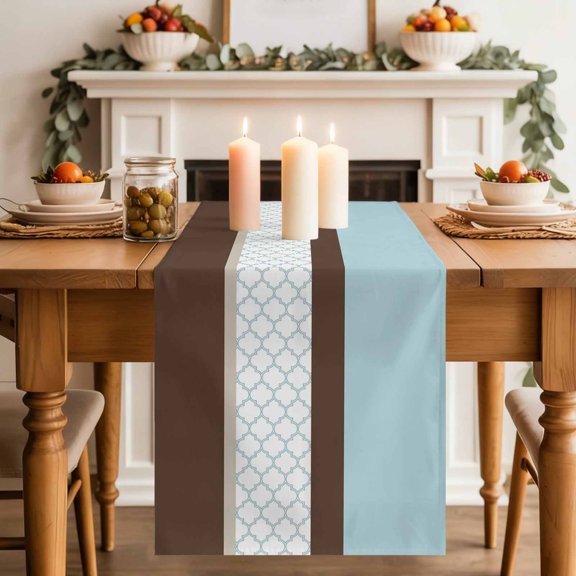 Blue Brown Moroccan Trellis Table Runner 70 Inches Long,Kitchen Dining Tablerunners Modern Abstract Art Linen Table Runners Dresser Scarves for Home Dinner Wedding Holiday Party Decor