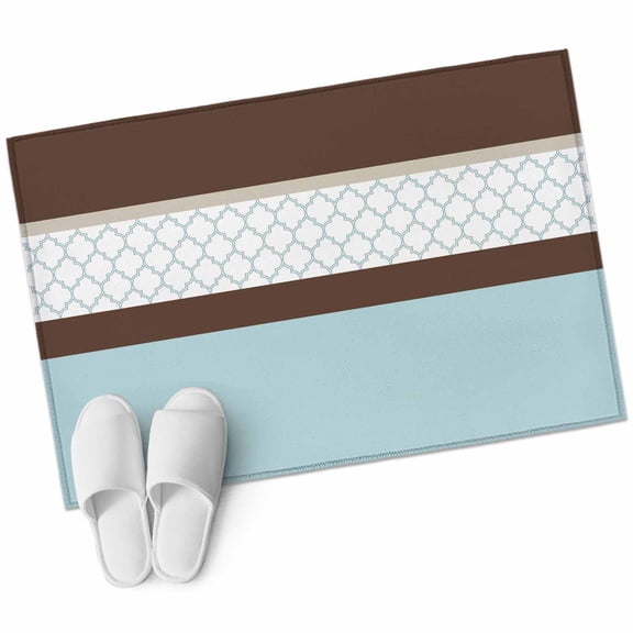 Blue Brown Morocco 2'x3' Washable Rug, Geometric Stripes Aqua Stitching Non-Slip Soft Doormat Area Rugs for Entrance Bathroom Bedsides, Carpet for Kitchen Bedroom, Entryway Floor Mat