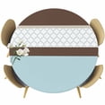 thumbnail image 1 of Blue Brown Morocco Round Tablecloth, Fitted Table Cover with Elastic for 36"-44" Round Tables, Geometric Stripes Aqua Stitching Table Cloth Outdoor Indoor Dinning Party Waterproof Tablecloths, 1 of 7