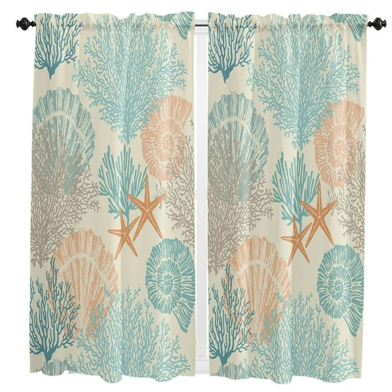 Blue Brown Ocean StarShell Curtain Home Decoration Living Room Short Curtains Window Treatments For Kitchen Bedroom