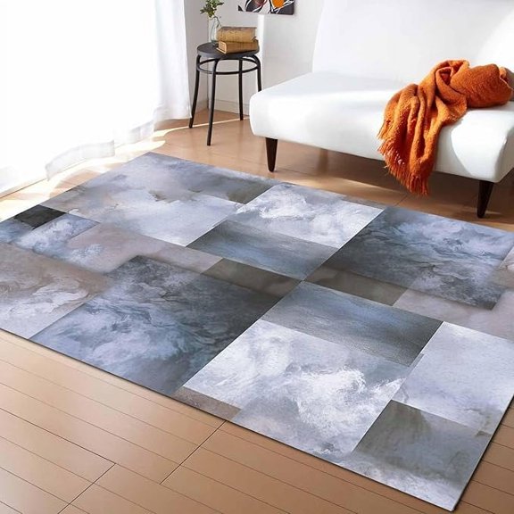 Blue Brown Ombre Area Rugs For Bedroom Living Room, Non-Slip Throw Rug For Entryway Bathroom, Contemporary Abstract Geometric Texture Indoor Floor Carpet Doormat 5 x 6ft
