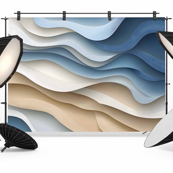 Blue Brown Ombre Backdrop for Photoshoot,Photography Photo Studio Background Wall Backdrop,Modern Moire Abstract Geometric Back Drop Banner Panel for Portraits Wedding Live Streaming Decor 7x5Ft
