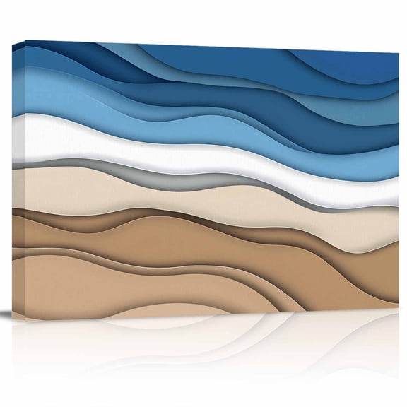 Blue Brown Ombre Canvas Print Wall Art Blue Gradient Abstract Wave Geometric Pictures Painting Morden Artwork for Living Room Bedroom, Ready to Hang - 12"x16"
