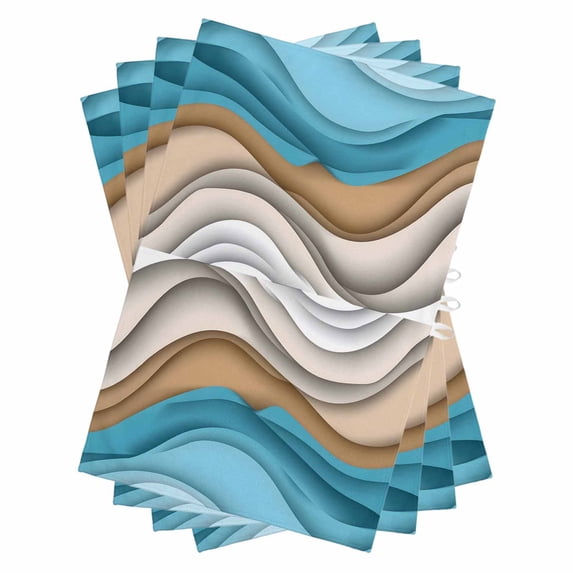 Blue Brown Ombre Kitchen Towels Set of 4, Water Absorbent Dish Towel, Geometric Abstract Modern Moire Decorative Hand Towels - Quick Drying Cloth for Cooking Baking, 18x28 Inch
