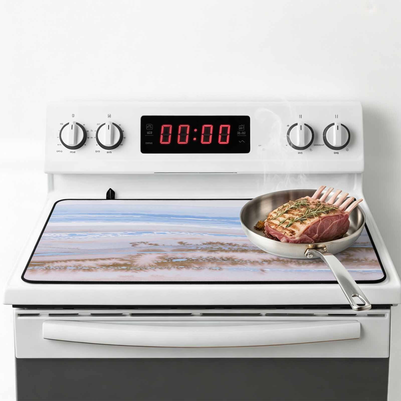 Blue Brown Ombre Stove Top Cover for Electric Stove, Heat-proof & Non Slip Glass Top Stove Cover Protector, Abstract Modern Art Fluid Striped Kitchen Flat Cooktop Rubber Mat 24x21 Inches