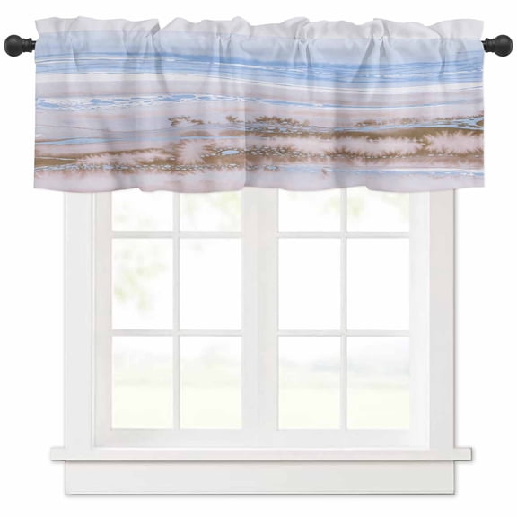 Blue Brown Ombre Valances for Windows Farmhouse Kitchen Curtains Valances Rod Pocket Valance Curtains for Kitchen Windows Abstract Modern Art Fluid Striped Window Valances for Bathroom 54"x18"