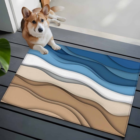 Blue Brown Ombre Washable Area Rug 2x3 Blue Gradient Abstract Wave Geometric Low-Profile Area Rugs with Non Slip Backing Indoor Floor Carpet for Entrance Living Room Bedroom Home Office