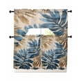 thumbnail image 1 of Blue Brown Palm Leaf Swag Curtains for Living Room/Bedroom Windows, Retro Summer Botanical Kitchen Curtains and Valances Set 36 Inch Length, Light Filtering Swags Valance Curtain Panels, 1 of 5