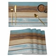 thumbnail image 1 of Blue Brown Placemats Set of 6, Farmhouse Rustic Wooden Plank Board Placemats for Dining Table, Place Mats for Kitchen Tabletop, Waterproof Wipeable Dining Table Mats Set, 1 of 9