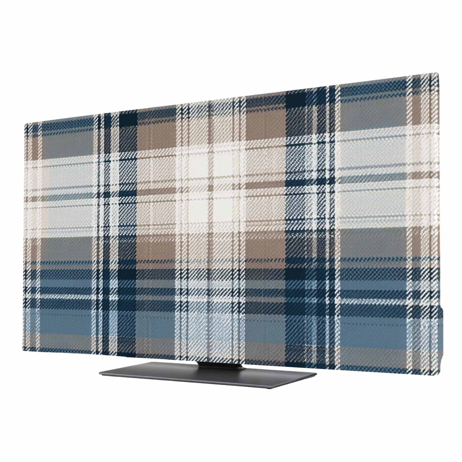 32 Inch Computer Cover Blue Brown Plaid TV Cover for 32 Inch Screen, Stretch Fabric Dustproof ...