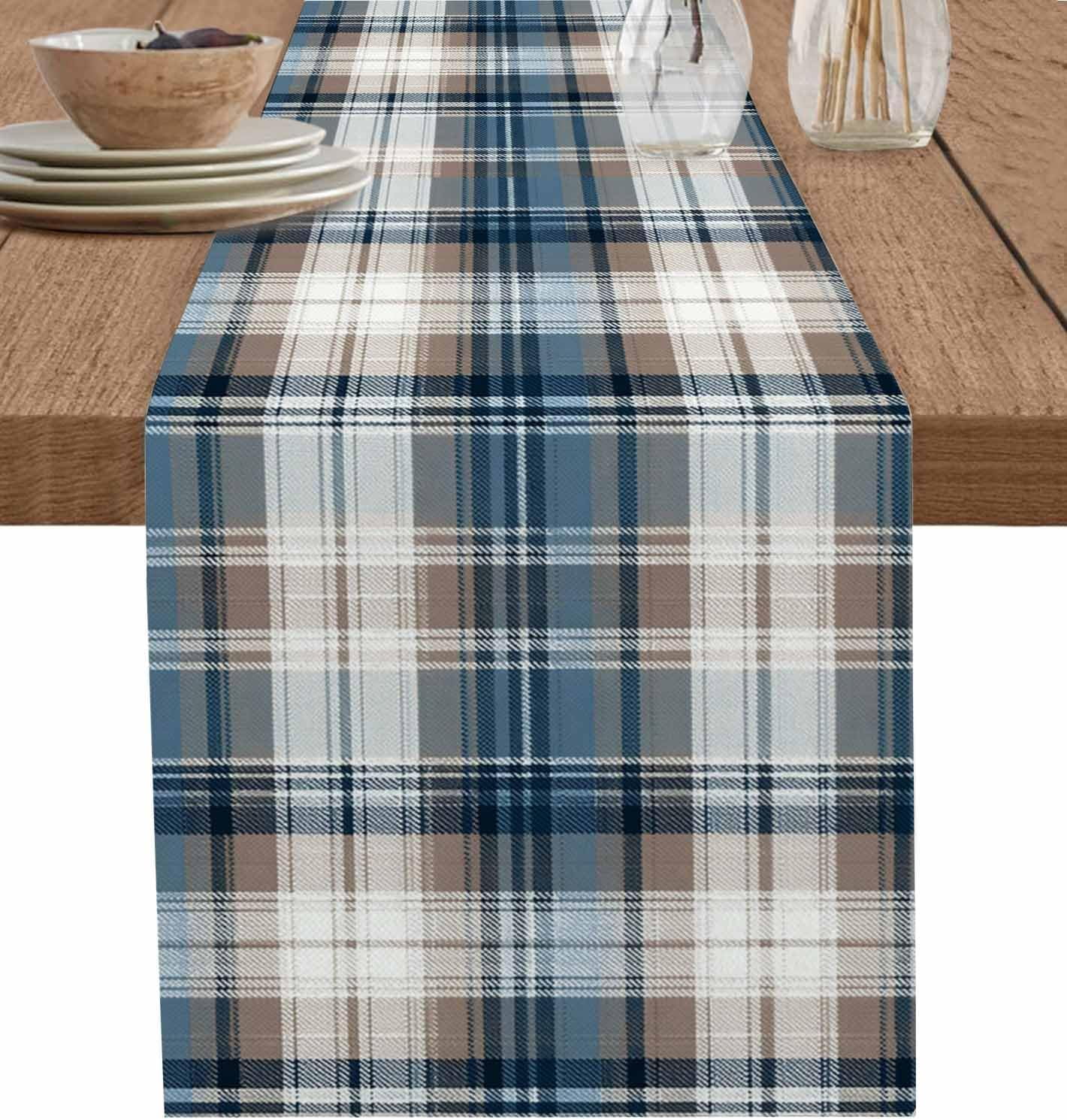 Blue Brown Plaid Table Runner 36 Inches Long Tablerunner Dresser ...