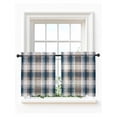 thumbnail image 1 of Blue Brown Plaid Tier Curtains 24 Inch Length,Sheer Curtains for Bedroom Living Room Window Modern Abstract Striped Gingham Checked Small Half Window Kitchen Curtains & Drapes 27.5"x24" 2 Panels, 1 of 6