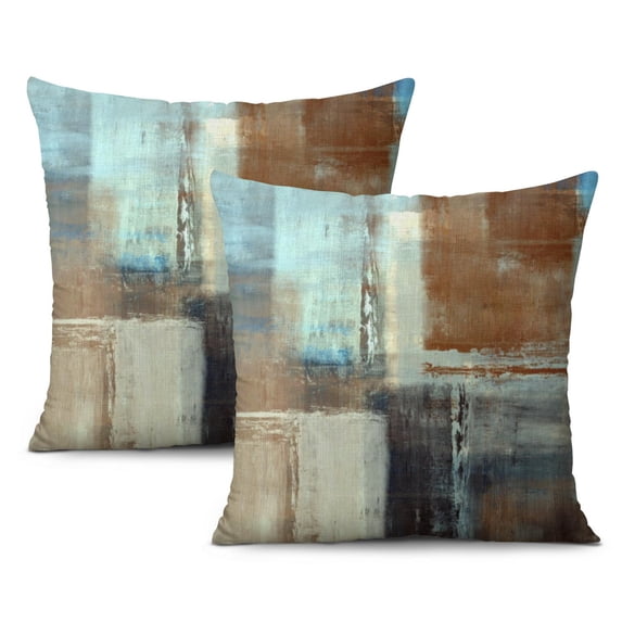 Blue, Brown, Purple Watercolor Oil Painting Throw Pillow Covers | Set of 2 | Grunge Hippie Art & Mid Century Design | 16x16 Inch | Perfect Decorative Cushion Cover for Kids and Teens