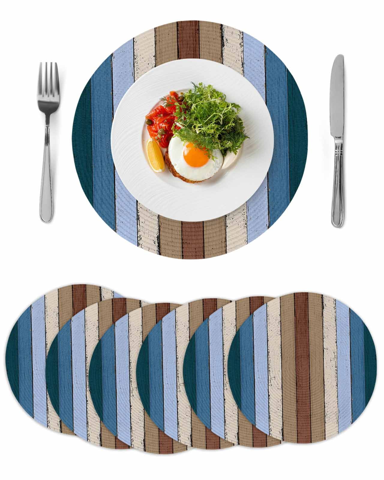 Blue Brown Round Placemats Set of 6 for Dinning Tables,Heat-proof ...