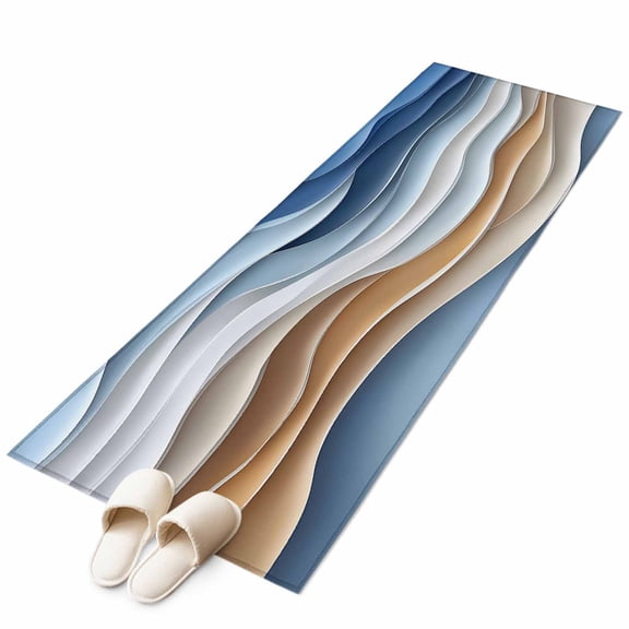 Blue Brown Runner Rug 2x6 Washable Kitchen Rug Non-Slip Lightweight Thin Soft Low Pile Bathroom Runner Aesthetics Moire Ombre Abstract Geometric Carpet for Hallway Laundry Room Bedroom Entryway