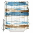 thumbnail image 1 of Blue Brown Shower Curtain, 48" x 72", Wood Grain Oil Painting Vintage Abstract Art Waterproof Bathroom Curtain Washable Shower Curtain Set with 12 Hooks, 1 of 6