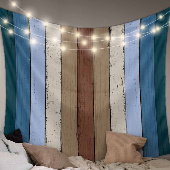 Blue Brown Small Tapestry for Bedroom Wall Hanging Tapestry,Farmhouse Wood Grain Vintage Vertical Striped Ceiling Backdrop Tapestries Poster Blanket Wall Decor for Teens Room Living Room 23" x 28"