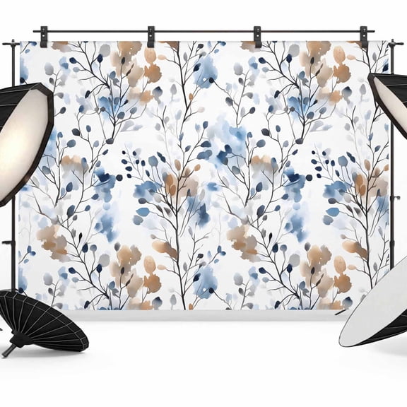 Blue Brown Spring Floral Backdrop for Photoshoot, Photography Photo Studio Background Wall Backdrop, Summer Botanical Art Back Drop Banner Panel for Portraits Wedding Party Live Streaming Decor 7x5Ft